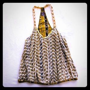 Free People V-neck T-Back Top - Yellow / Gold / White